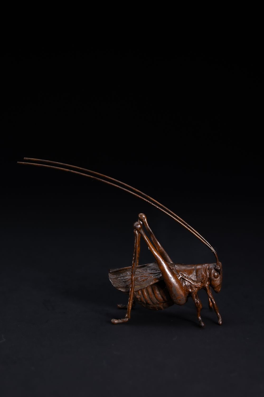 Lot 481: A Japanese Bronze Model of a Long-Horned Grasshopper.