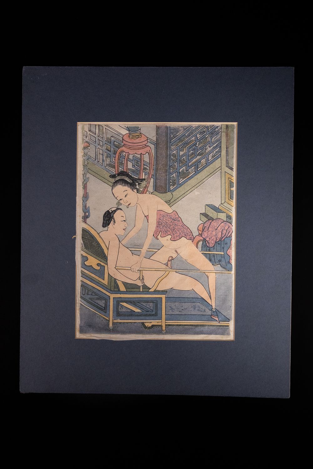 Lot 492: A Japanese Shunga Erotic Painting on Paper.