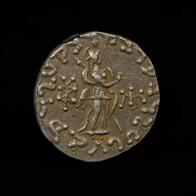 An Indo-Scythian Coin of Azes II (c. 35–12 BC). A silver drachm attributed to the Indo-Scythian 