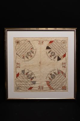 A Framed Printed Silk Scarf Commemorating Anglo–Russian Musical Collaboration, Featuring “God 