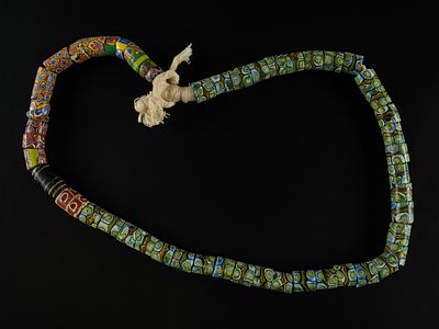 A Strand of African Polychrome Millefiori Glass Trade Beads. A vibrant strand composed of 