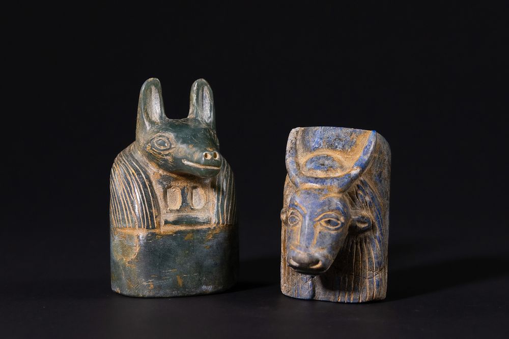 Lot 163: A Pair of Egyptian Carved Stone Gaming Pieces,...