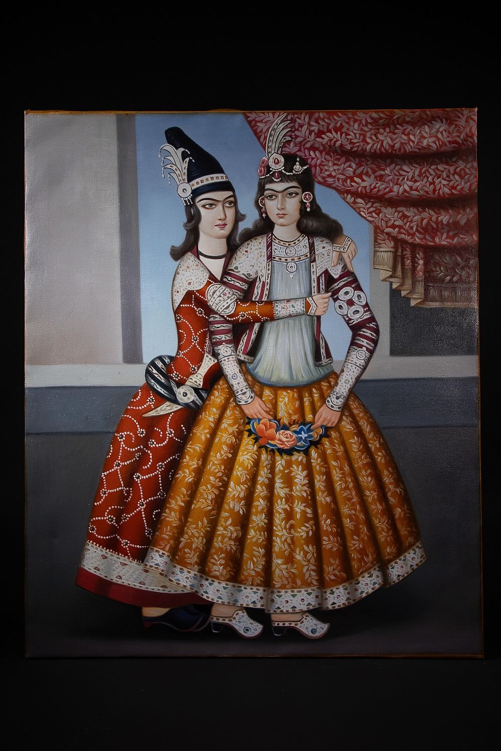 Lot 259: A Qajar Oil on Canvas Painting of Two...