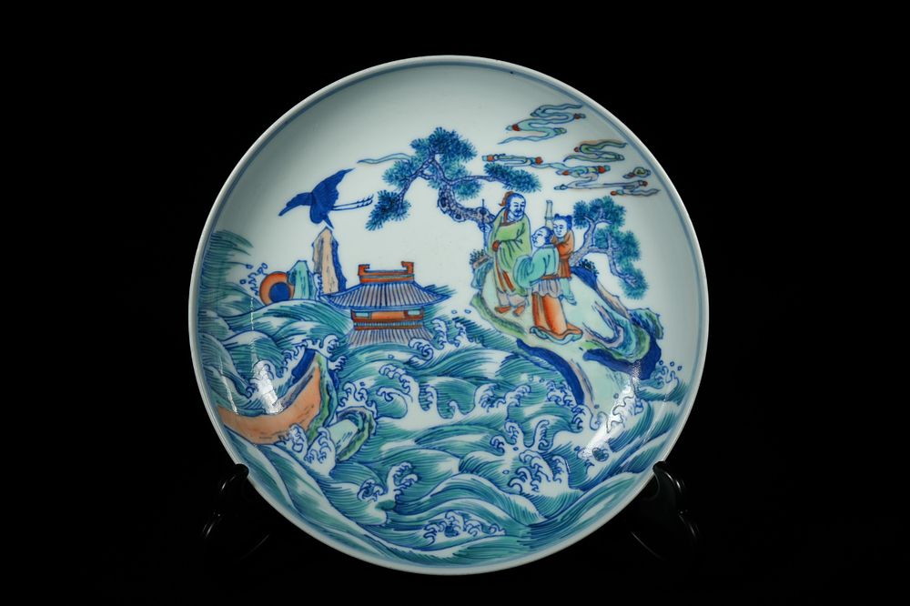 Lot 316: A Chinese Doucai 'Figure Scene' Dish, Kangxi Mark....