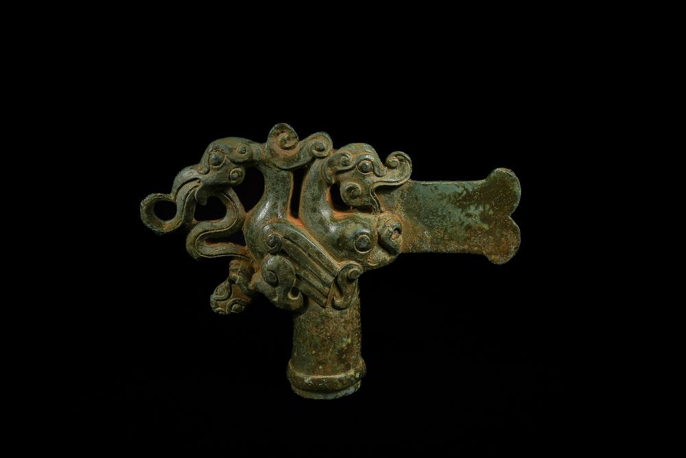 Lot 333: A Chinese Archaic Bronze Ceremonial Finial, Possibly Warring...