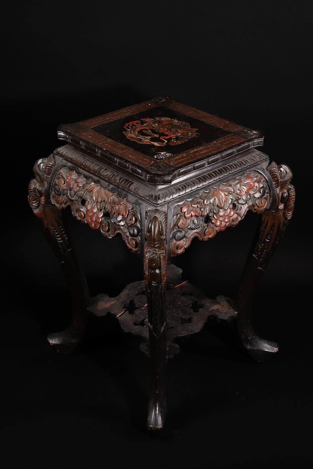 Lot 357: A Chinese Carved Hardwood and Lacquered Square Occasional...