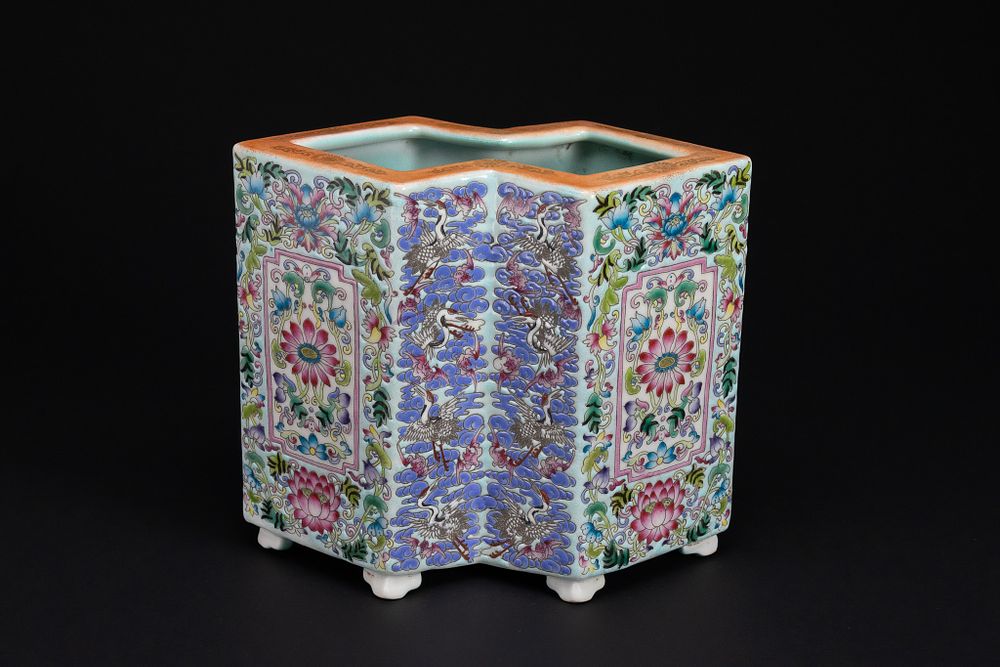 Lot 363: A Chinese Famille Rose Porcelain Zun-Form Planter with...