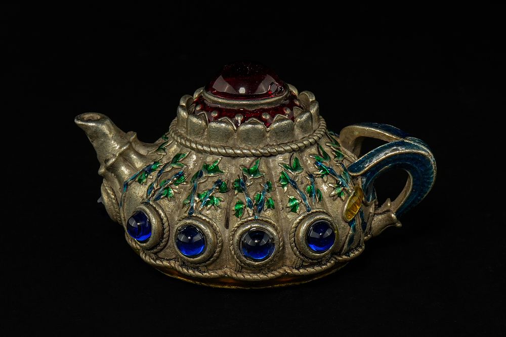 Lot 379: A Chinese White Metal Teapot with Enamel Decoration...