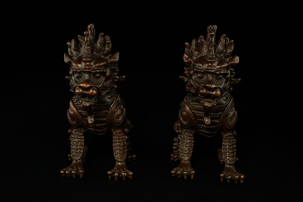 Lot 382: A Pair of Chinese Bronze Guardian Lions (Foo...