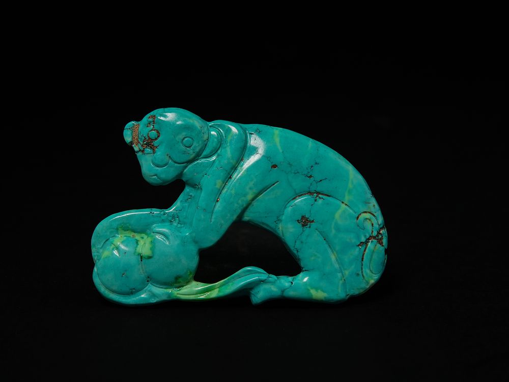 Lot 402: A Chinese Turquoise Carving of a Crouching Mythical...