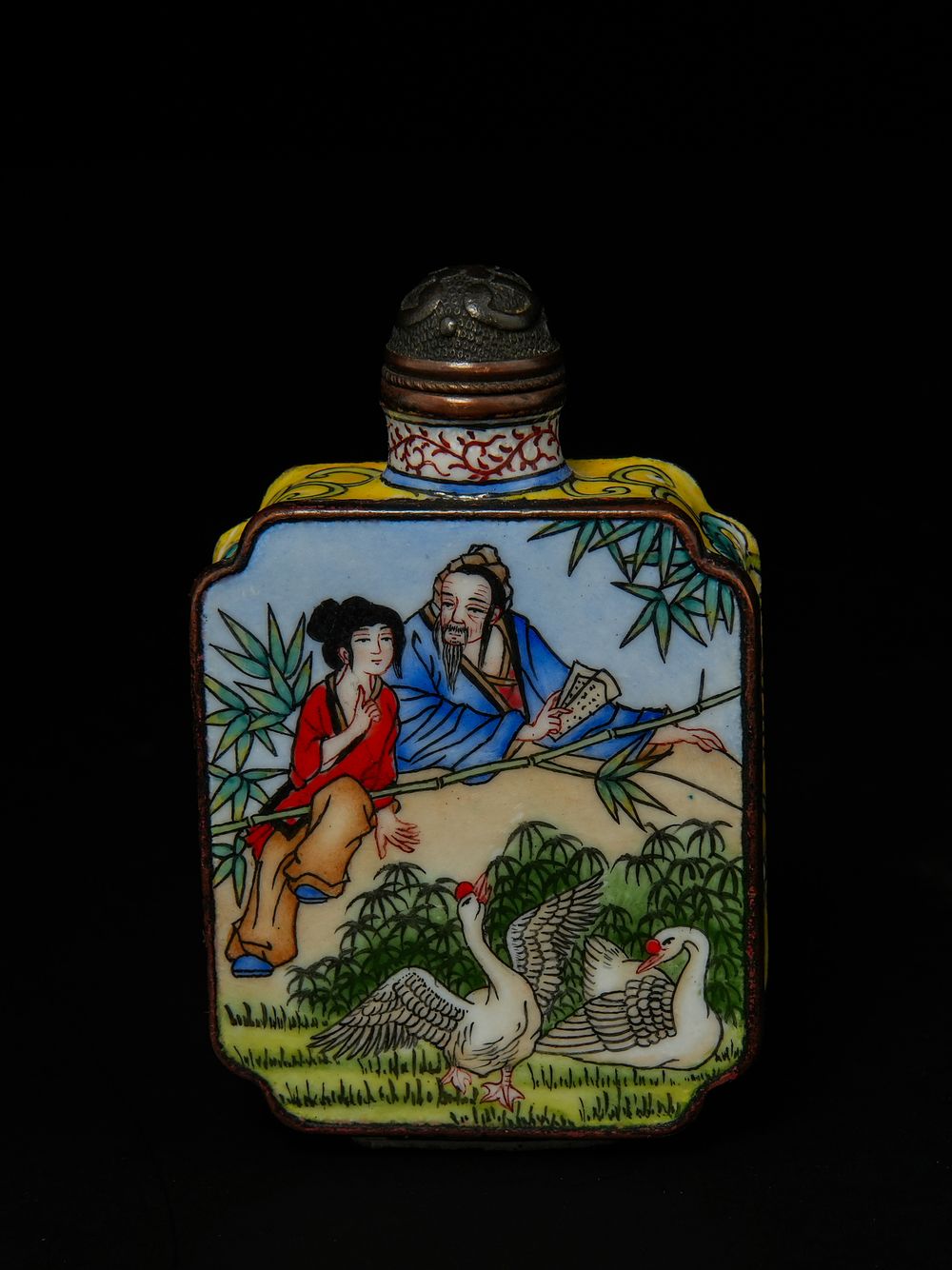 Lot 409: A Chinese Polychrome Enamel Snuff Bottle with Scholar...