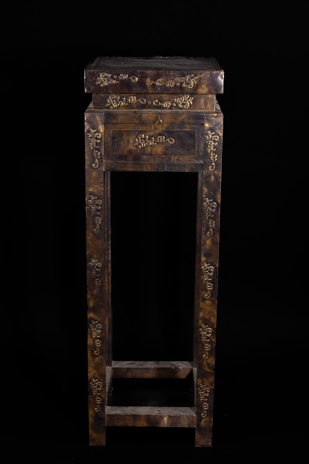 Lot 417: A Chinese Lacquered Pedestal Stand with Gilt Foliate...