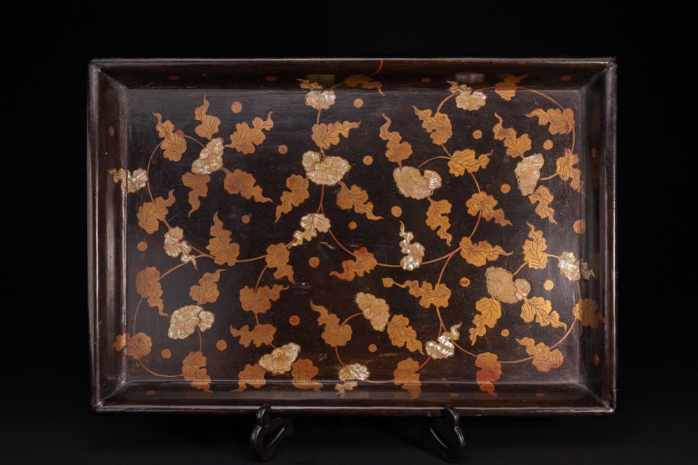 Lot 434: A Japanese Namban Lacquer Tray with Mother-of-Pearl Inlay,...
