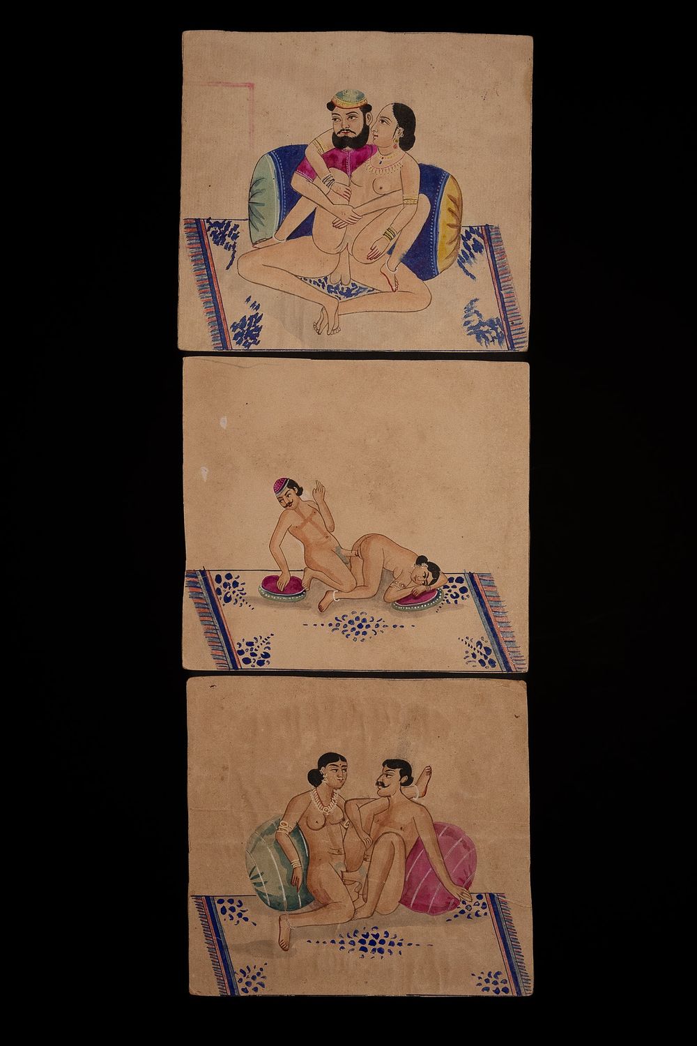 Lot 156: A Set Of Three Indian Erotic Paintings Depicting...