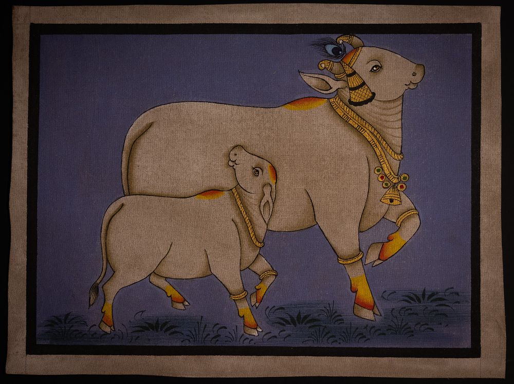 Lot 158: An Indian Textile Painting Of A Cow And...
