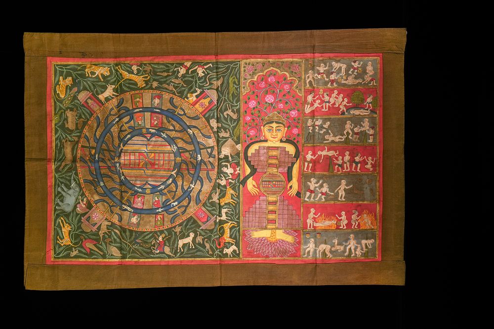Lot 161: An Indian Jain Tantric Cosmological Painting on Cloth,...