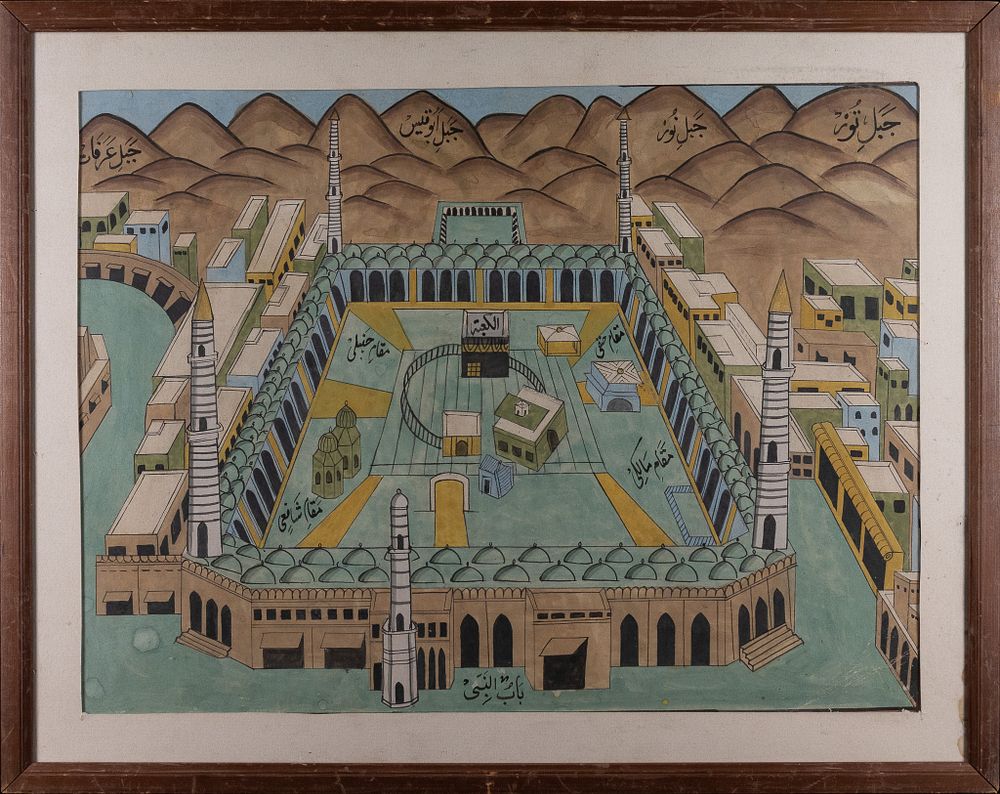 Lot 173: An Islamic Painting Depicting the Kaaba and Masjid...