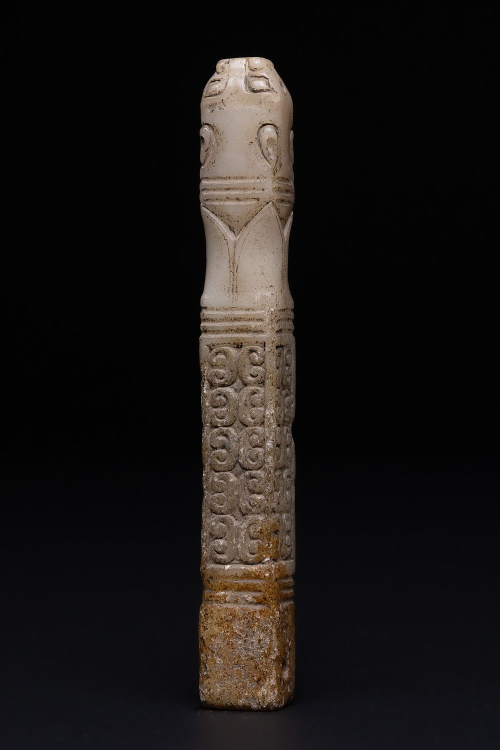 Lot 203: A Chinese Jade Carved Zoomorphic Sceptre Handle or...