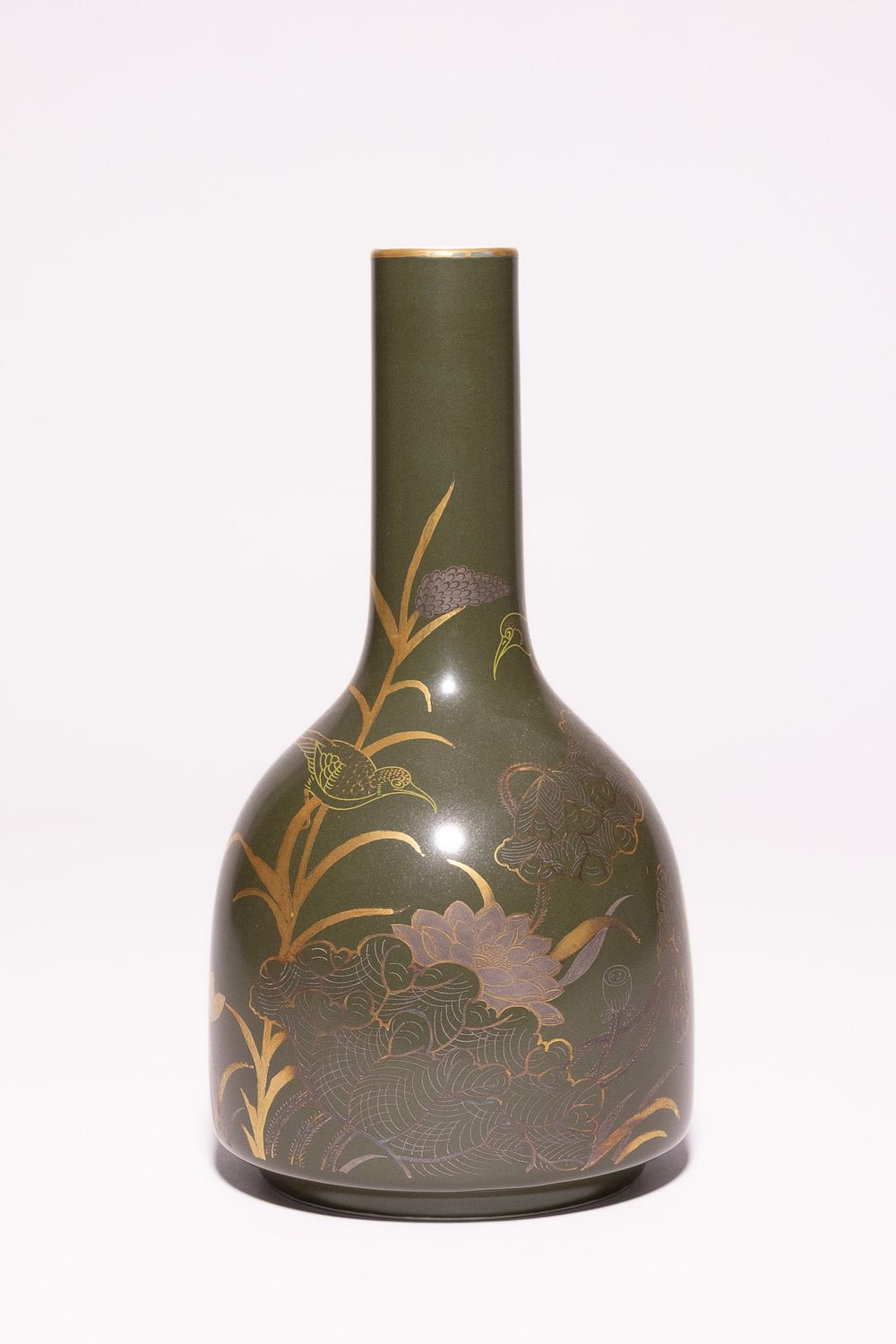 Lot 233: A Chinese Olive-Green Ground Porcelain Vase with Gilt...