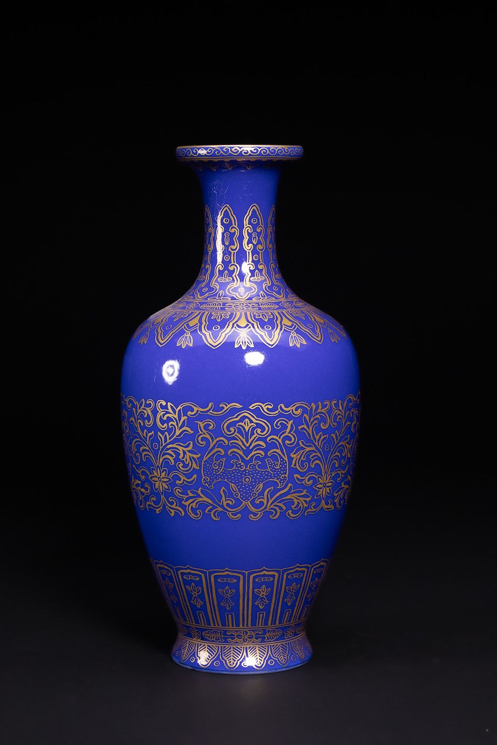 Lot 235: A Chinese Blue Ground Porcelain Vase with Gilt...