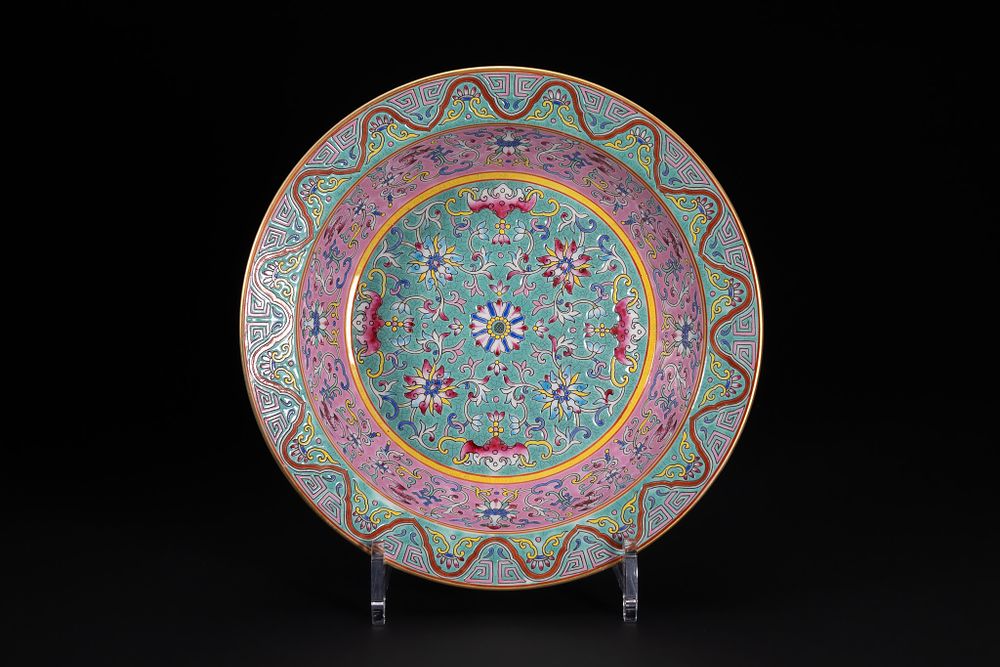 Lot 245: A Chinese Famille Rose Floral Dish with Turquoise...