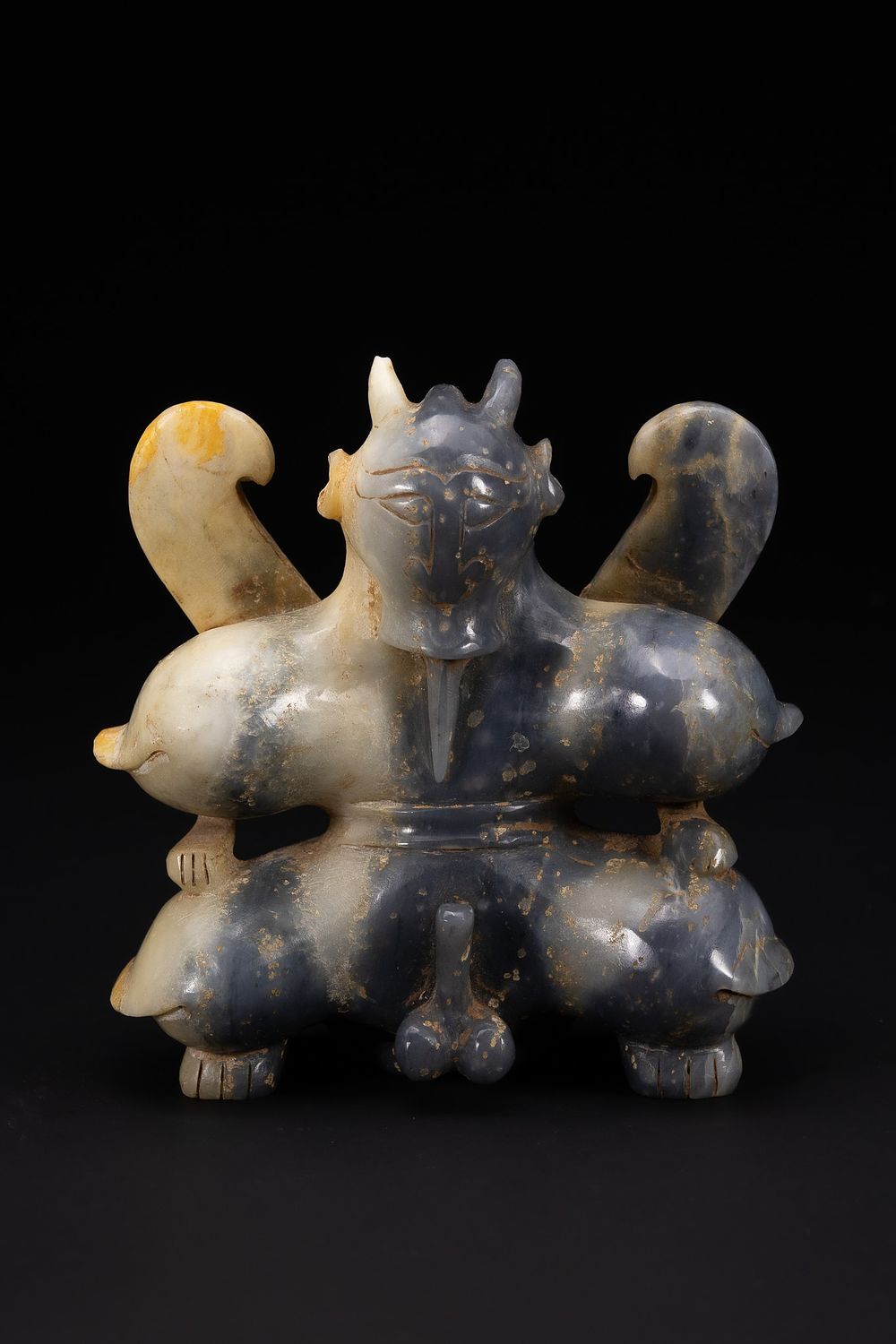 Lot 261: A Chinese Carved Agate Mythical Beast Statue, Possibly...