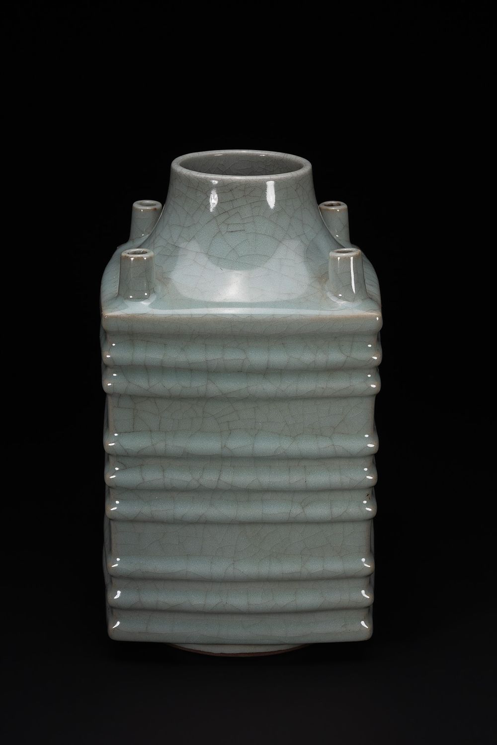 Lot 275: A Chinese Celadon-Glazed Square Section Vase with Ribbed...