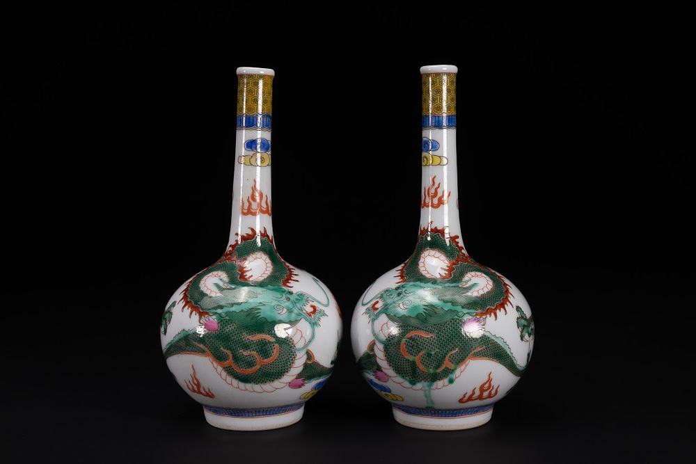 Lot 281: A Pair of Chinese Famille Rose ‘Dragon’ Bottle...