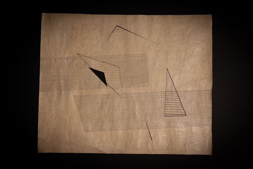 Lot 94: NASREEN MOHOMADI, MINIMALIST GEOMETRIC ABSTRACTION, INK ON PAPER