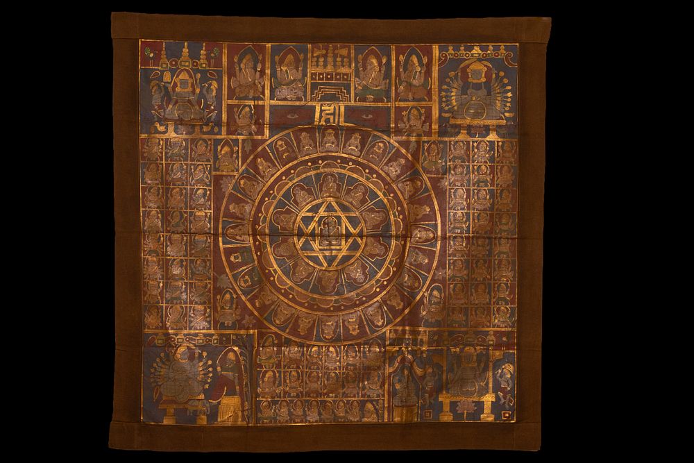 Lot 103: A LARGE INDIAN TANTRIC JAIN MANDALA PAINTING ON CLOTH, 19TH CENTURY.