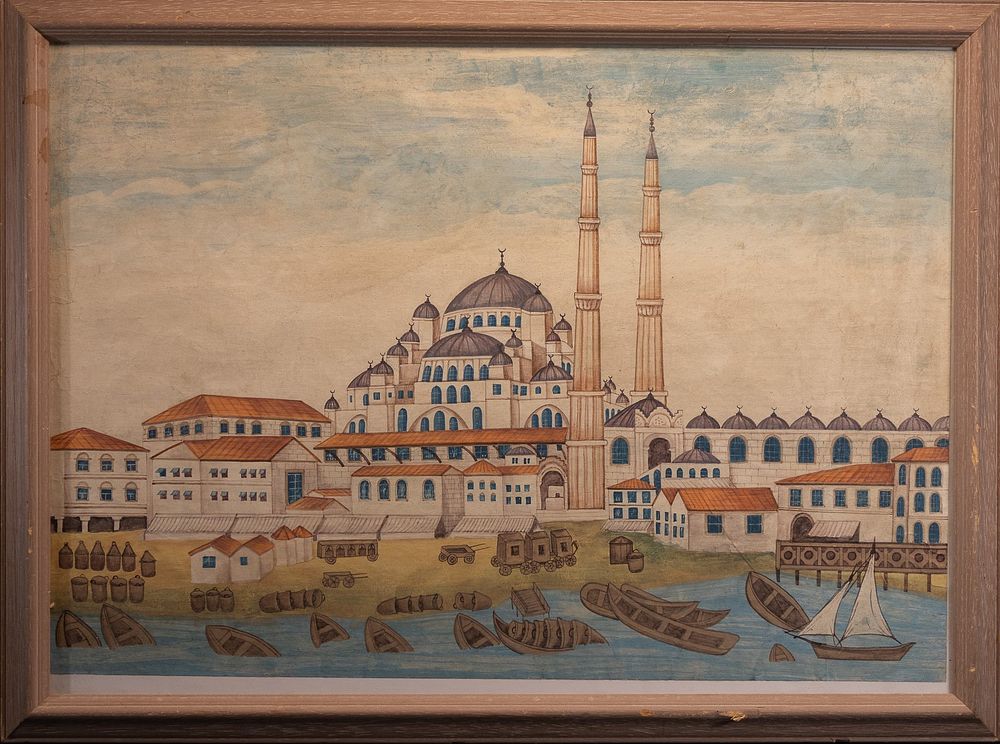 Lot 121: OTTOMAN SCHOOL, 19TH CENTURY, A TOPOGRAPHICAL VIEW OF A MOSQUE IN CONSTANTINOPLE.