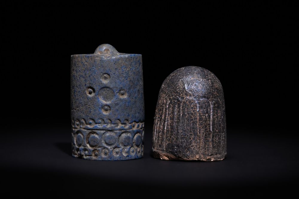 Lot 152: A LOT OF TWO ISLAMIC GLAZED CERAMIC CHESS PIECES, 19TH CENTURY OR LATER.