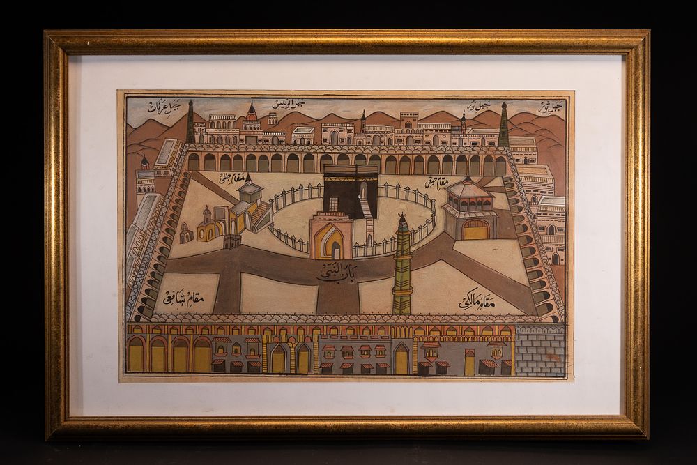 Lot 160: ISLAMIC SCHOOL, LATE 19TH OR EARLY 20TH CENTURY, A BIRD'S-EYE VIEW OF THE MASJID AL-HARAM AND THE KAABA, MECCA