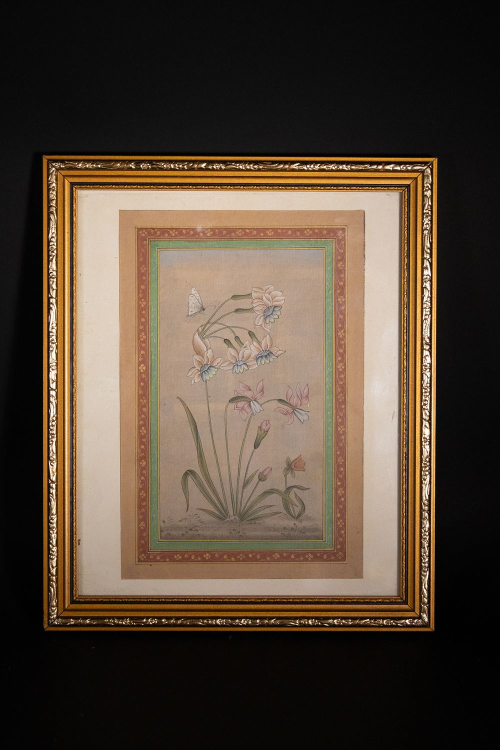 Lot 171: AN INDO-PERSIAN FLORAL STUDY WITH BUTTERFLY.