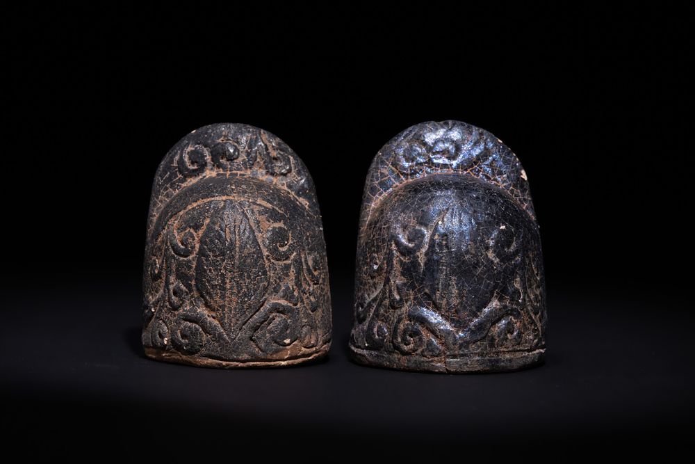 Lot 175: A PAIR OF ISLAMIC GLAZED CERAMIC CHESS PIECES, 19TH CENTURY.
