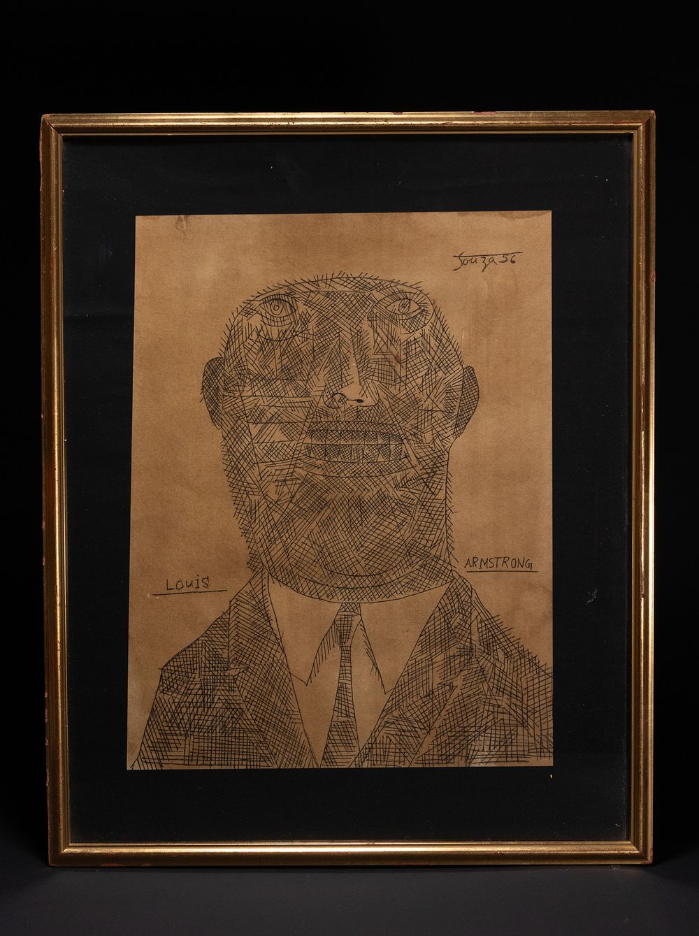 Lot 209: FRANCIS NEWTON SOUZA (1924-2002), LOUIS ARMSTRONG, 1956, PEN AND INK ON PAPER.