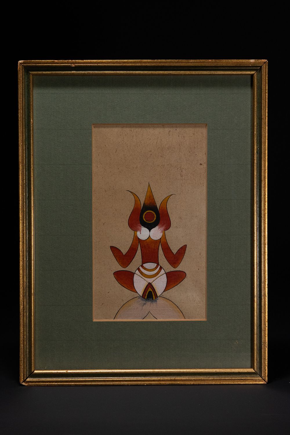 Lot 216: GHULAM RASOOL: NEO-TANTRIC GOUACHE PAINTING OF A STYLISED SHAKTI DEITY.