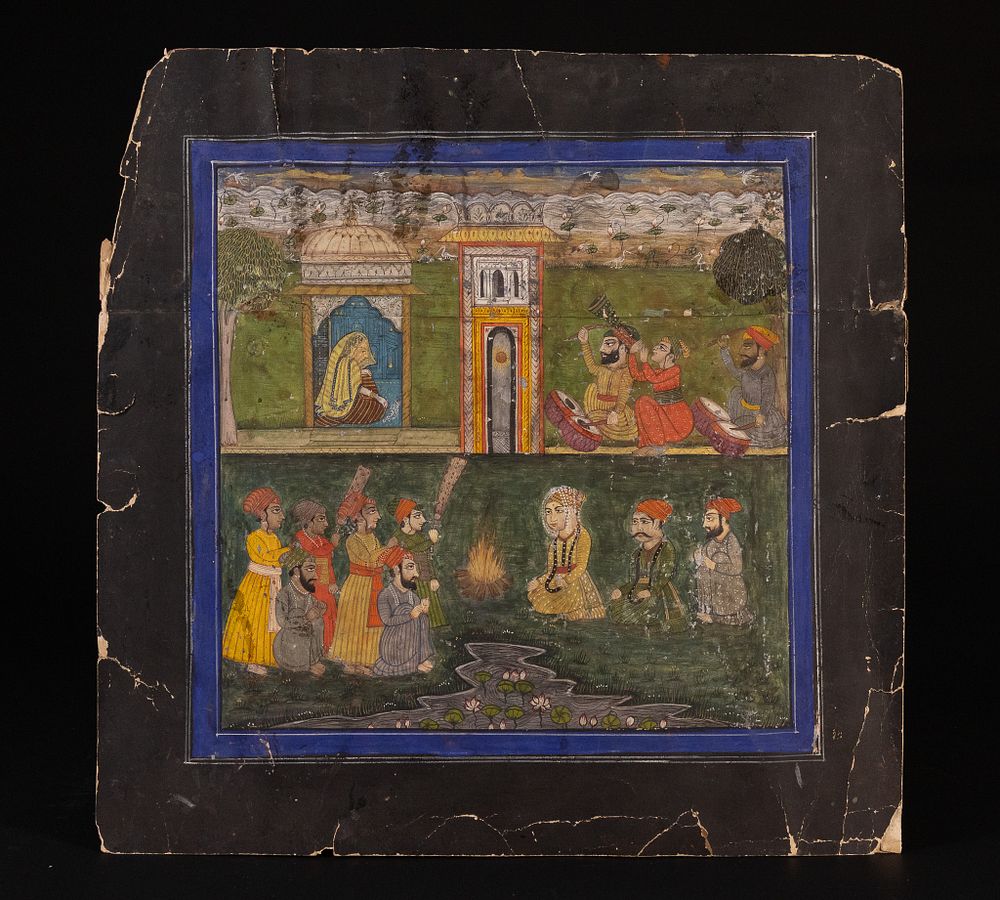 Lot 230: NORTH INDIAN SCHOOL, 18TH CENTURY, 'A RITUAL SCENE AT A LOTUS POND'.