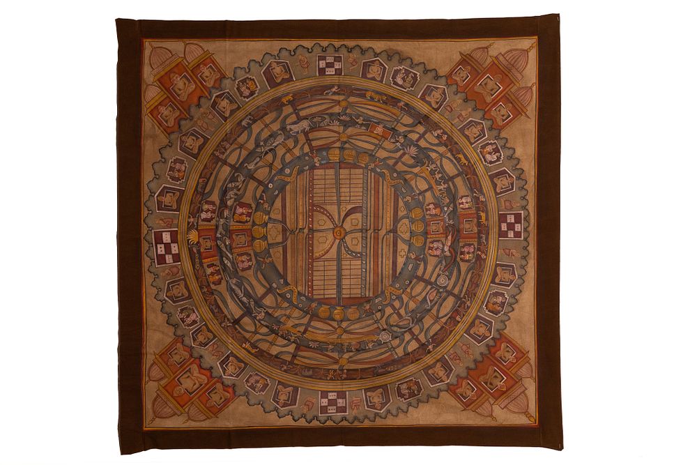 Lot 235: AN INDIAN JAIN COSMOGRAPHICAL PAINTING ON CLOTH (ADHAIDVIPA), 19TH CENTURY.