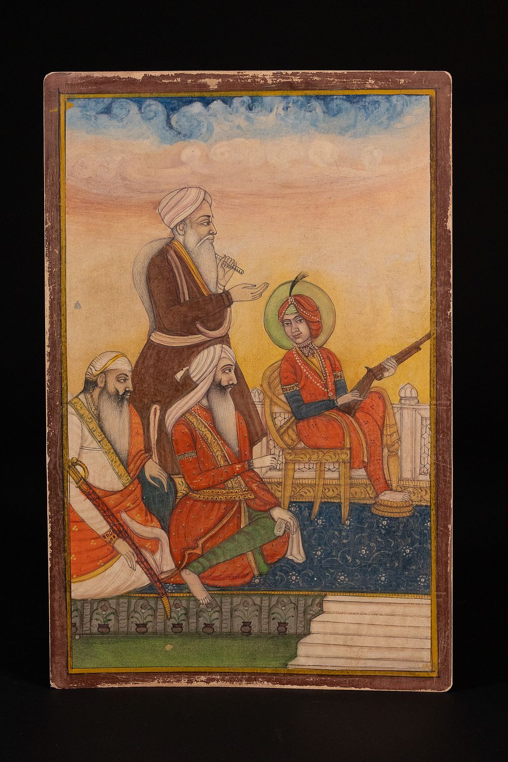 Lot 248: A SIKH SCHOOL MINIATURE PAINTING DEPICTING MAHARAJA DULEEP SINGH ON A TERRACE WITH ATTENDANTS, 19TH CENTURY.