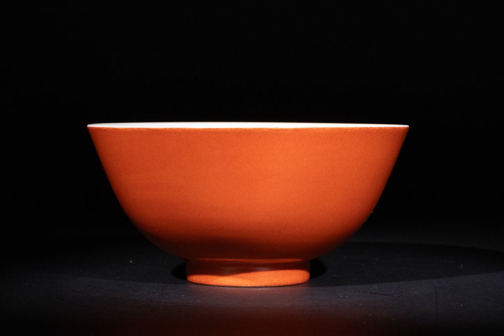 Lot 253: A CHINESE CORAL-RED GLAZED PORCELAIN BOWL, YONGZHENG MARK.