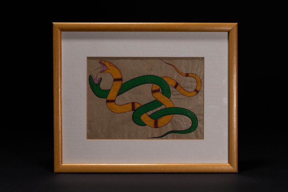 Lot 313: AN INDIAN TANTRIC MINIATURE PAINTING OF INTERTWINED SERPENTS
