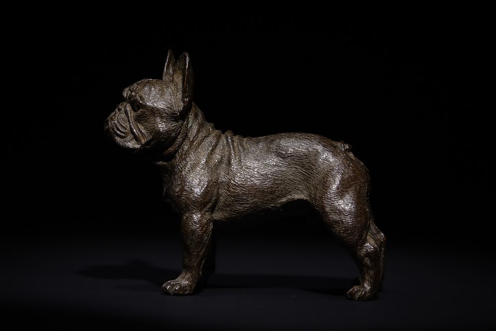 Lot 382: A JAPANESE BRONZE MODEL OF A FRENCH BULLDOG.