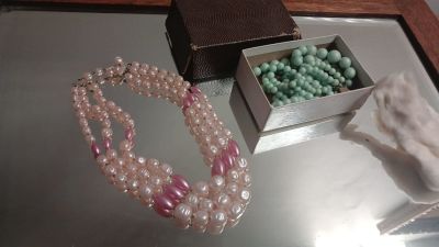 2 Beaded Necklaces in a Box, . One in good condition the other needs a repair