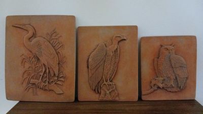 Rustic Style Bird Plaques from Clay. Selection of 3 plaques, All sold together as 1 lot. 