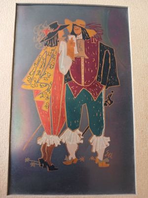 Two Men in Fancy Clothing, Created in Metallic Ink on Copper by Ernest Ullmann, In Original 