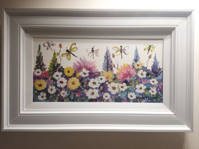 Barbara Ploner Signed Original Dragonflies in a Spring Garden STC. This floral painting, signed 
