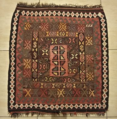 Hand Knotted Vintage Maimana Woven Kilim (105cm x 92cm) with Certificate. This hand-knotted 