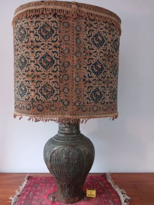 REDUCED: Antique Persian Detailed Tinned Copper Urn Converted to a Lamp - STC. This large 