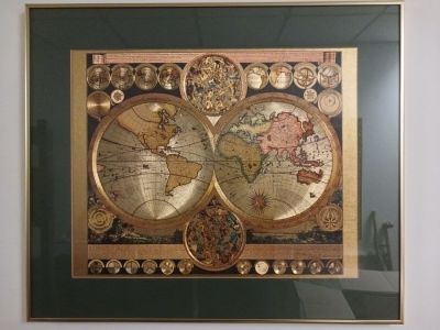 REDUCED: Gold Foil Old World Map, Moses Pitt Nova Totius Terrarum Orbis Geographica, Framed & 